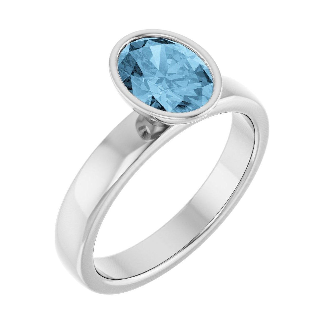 Oval Blue Topaz Bezel-Set Engagement Ring in 14K White Gold with 1.5 ct oval diamond