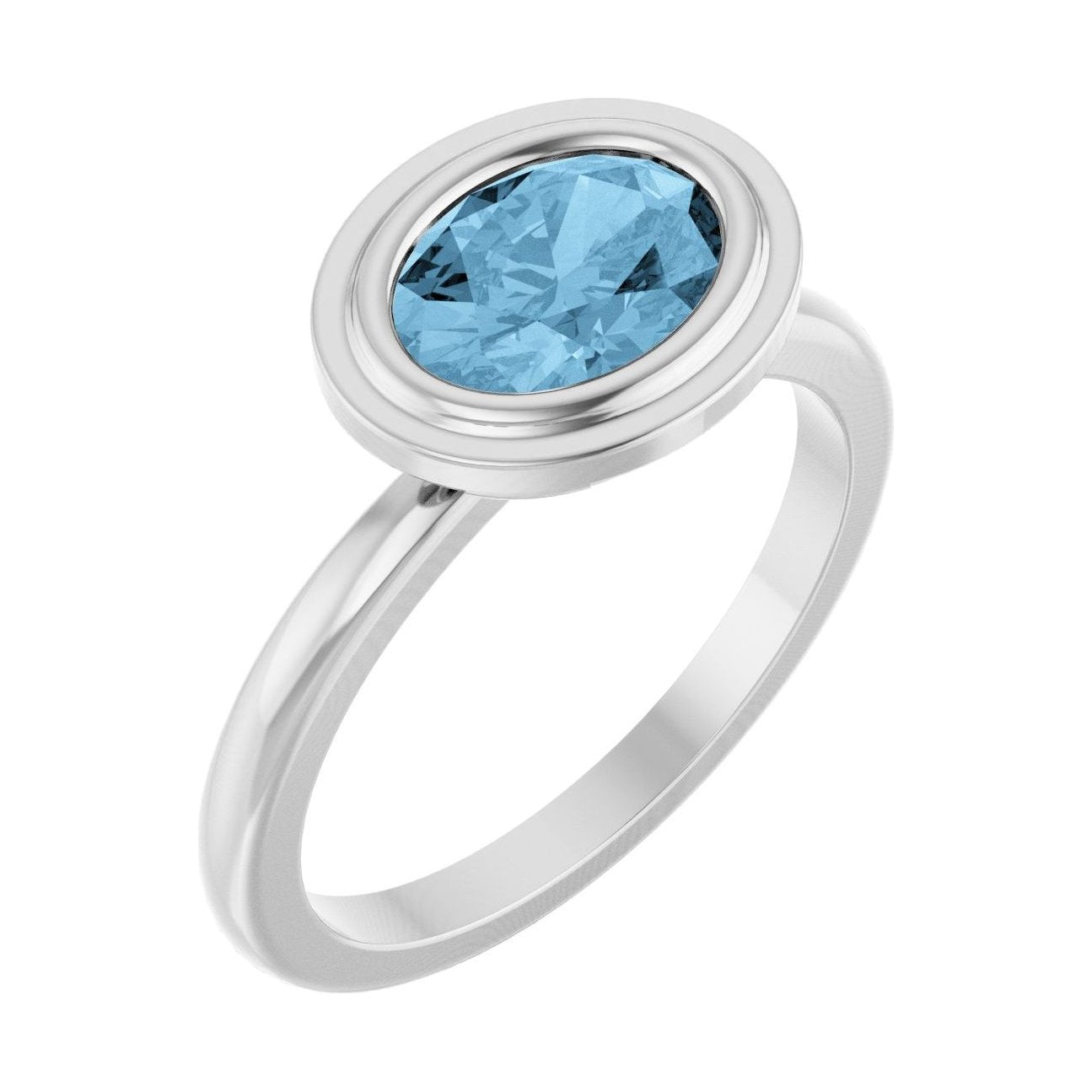 Oval Blue Topaz Bezel-Set Engagement Ring in 14K White Gold with 1.5 ct oval diamond