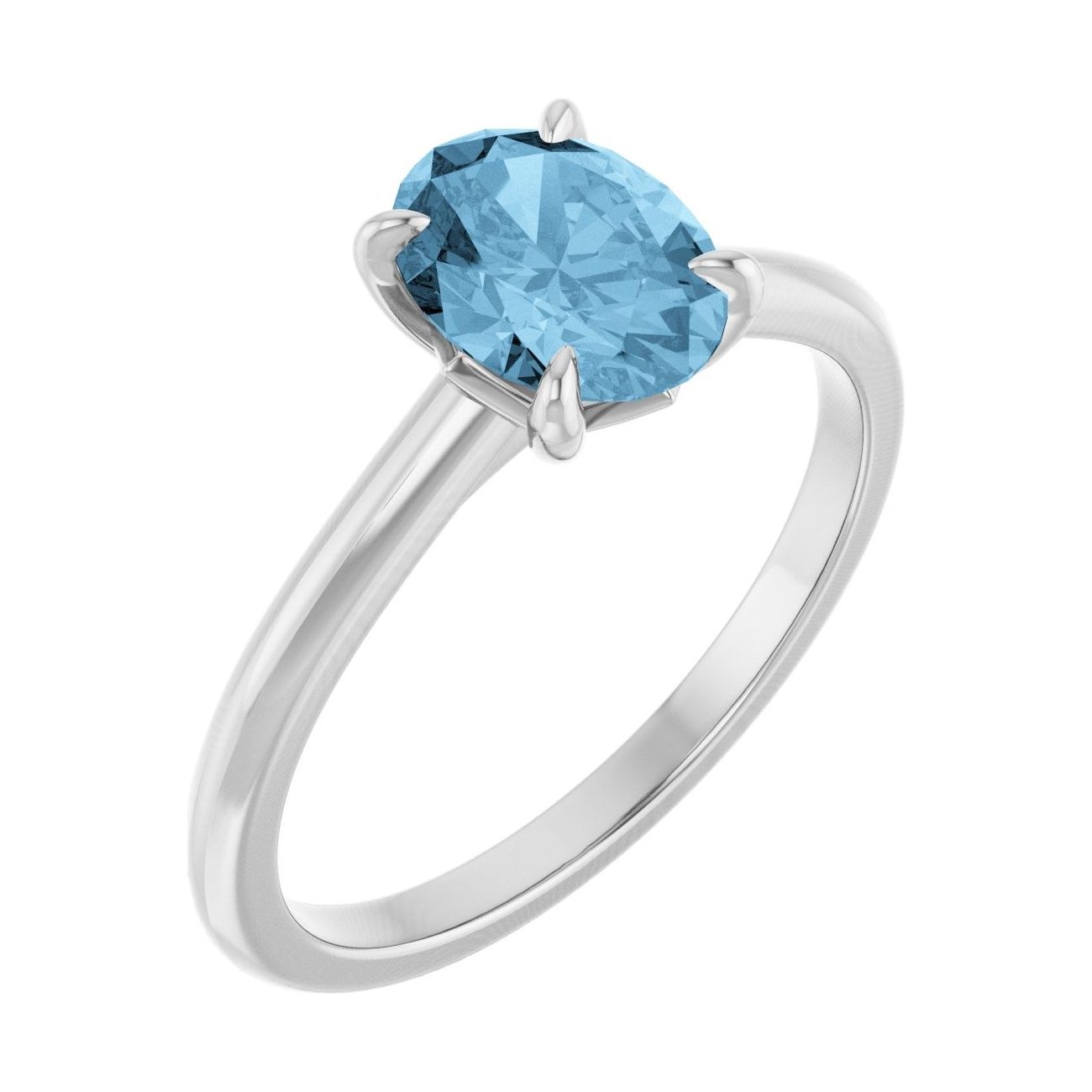 Oval Blue Topaz Claw-Prong Solitaire Engagement Ring in 14K White Gold with 1.5 ct oval diamond