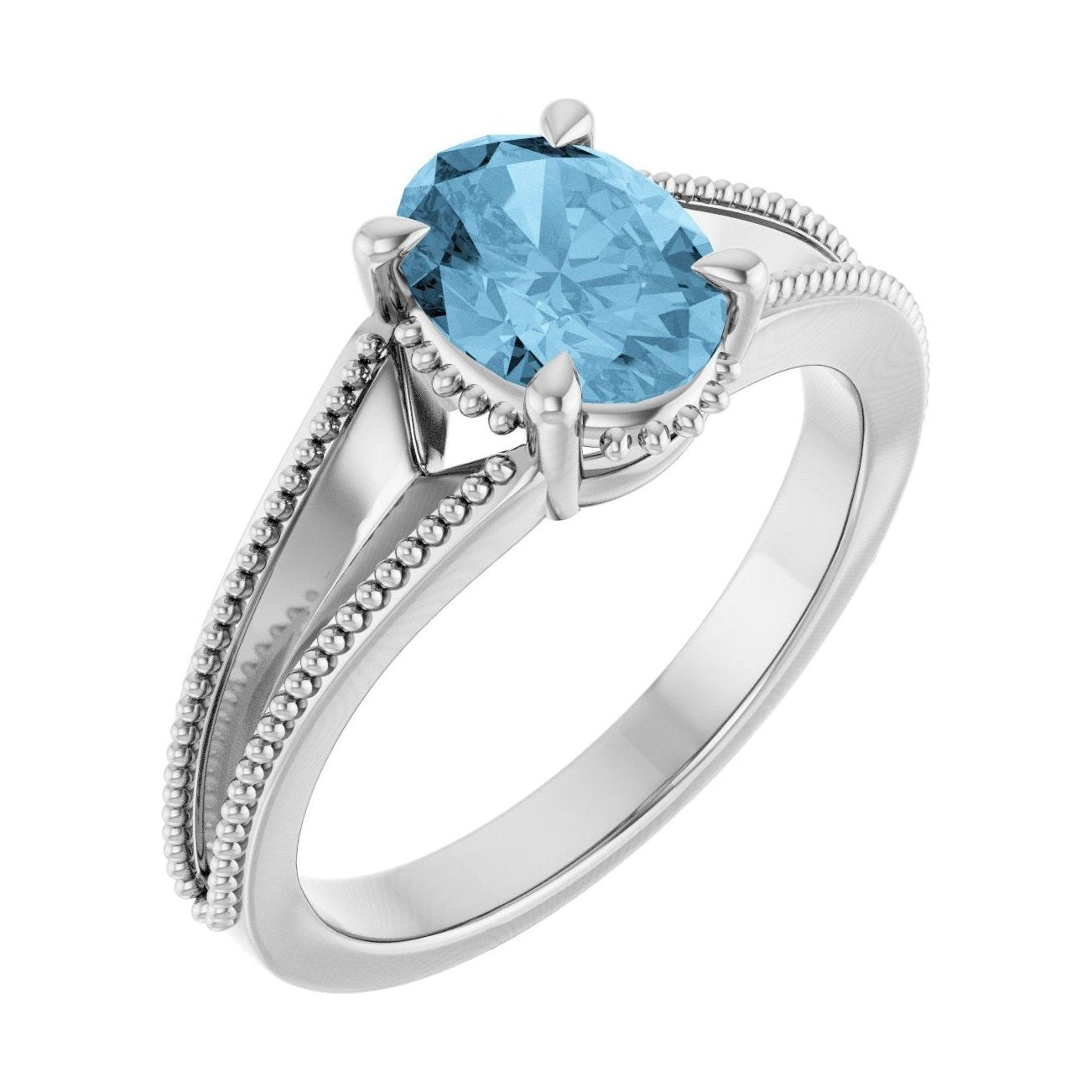 Oval Blue Topaz Claw-Prong Solitaire Engagement Ring in 14K White Gold with 1.5 ct oval diamond