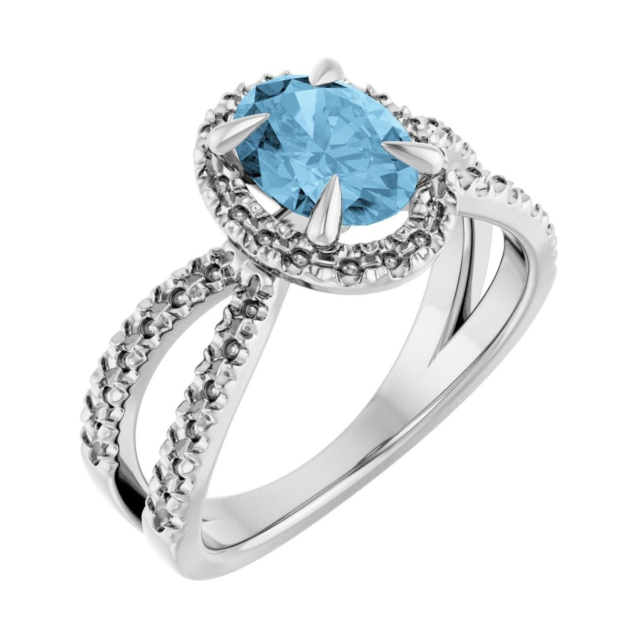 Oval Blue Topaz Halo Engagement Ring in 14K White Gold with 1.5 ct oval diamond