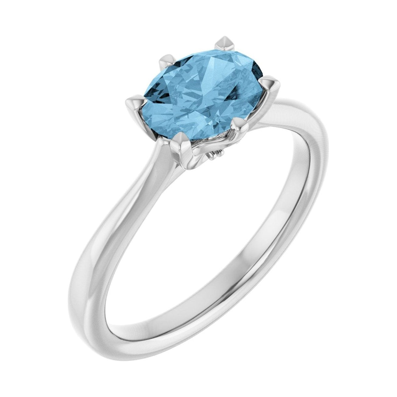 Oval Blue Topaz Pavé Engagement Ring in 14K White Gold with 1.5 ct oval diamond