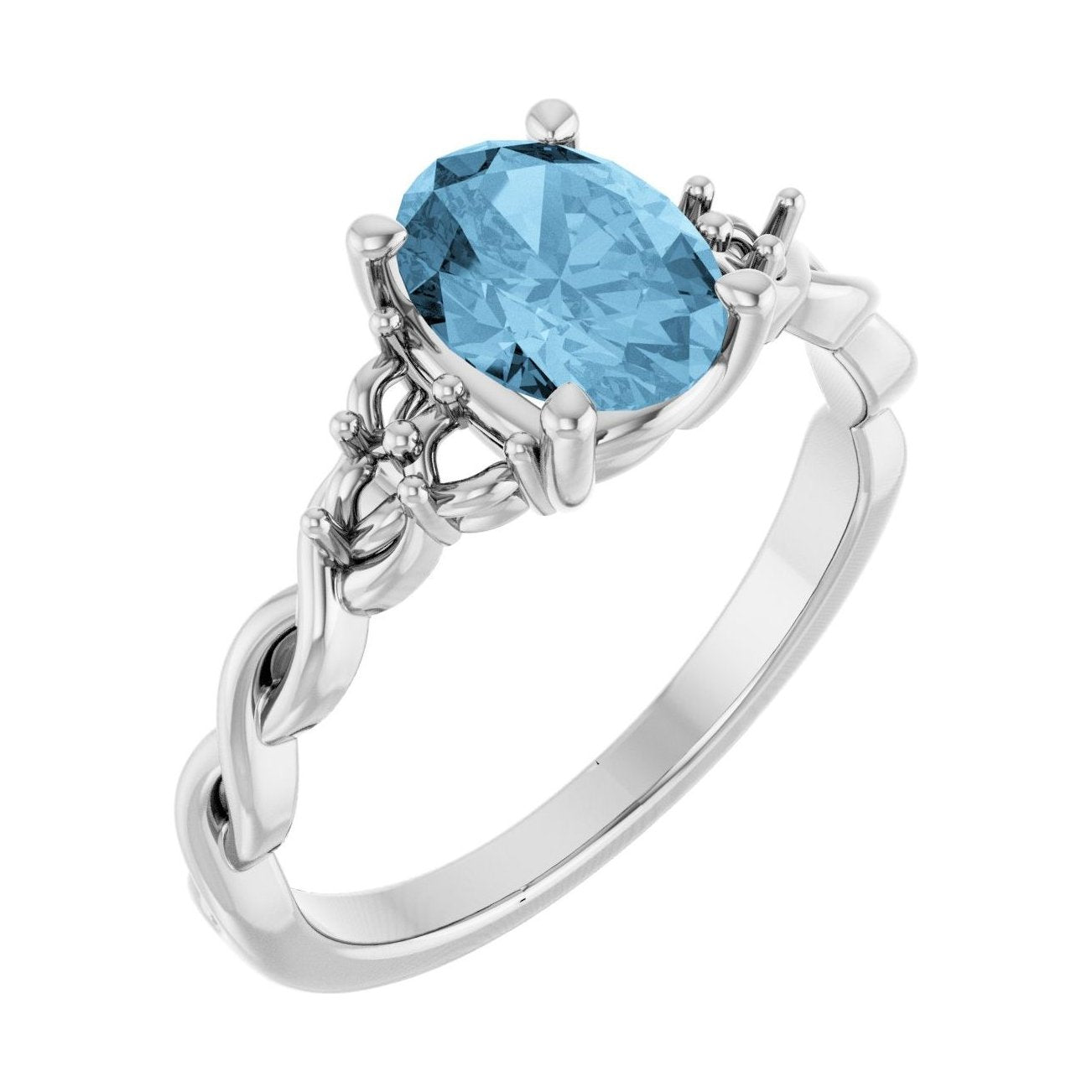 Oval Blue Topaz Pavé Engagement Ring in 14K White Gold with 1.5 ct oval diamond