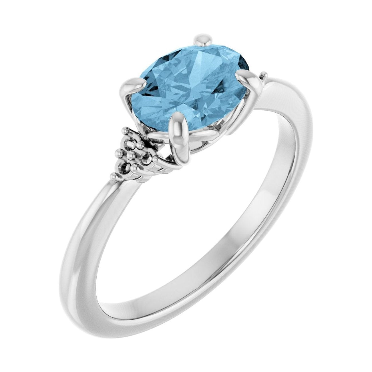 Oval Blue Topaz Pavé Engagement Ring in 14K White Gold with 1.5 ct oval diamond