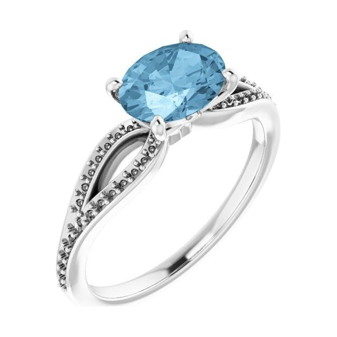 Oval Blue Topaz Pavé Engagement Ring in 14K White Gold with 1.5 ct oval diamond