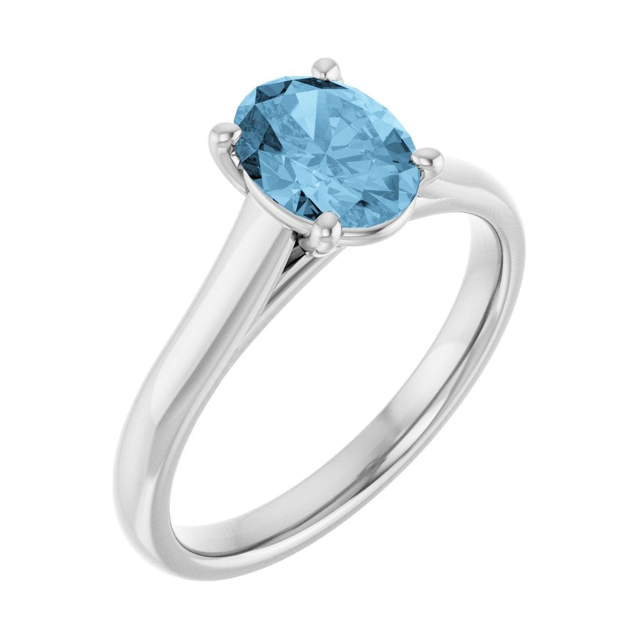 Oval Blue Topaz Solitaire Engagement Ring in 14K White Gold with 1.5 ct oval diamond