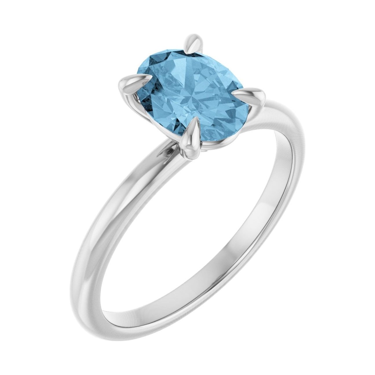 Oval Blue Topaz Solitaire Engagement Ring in 14K White Gold with 1.5 ct oval diamond