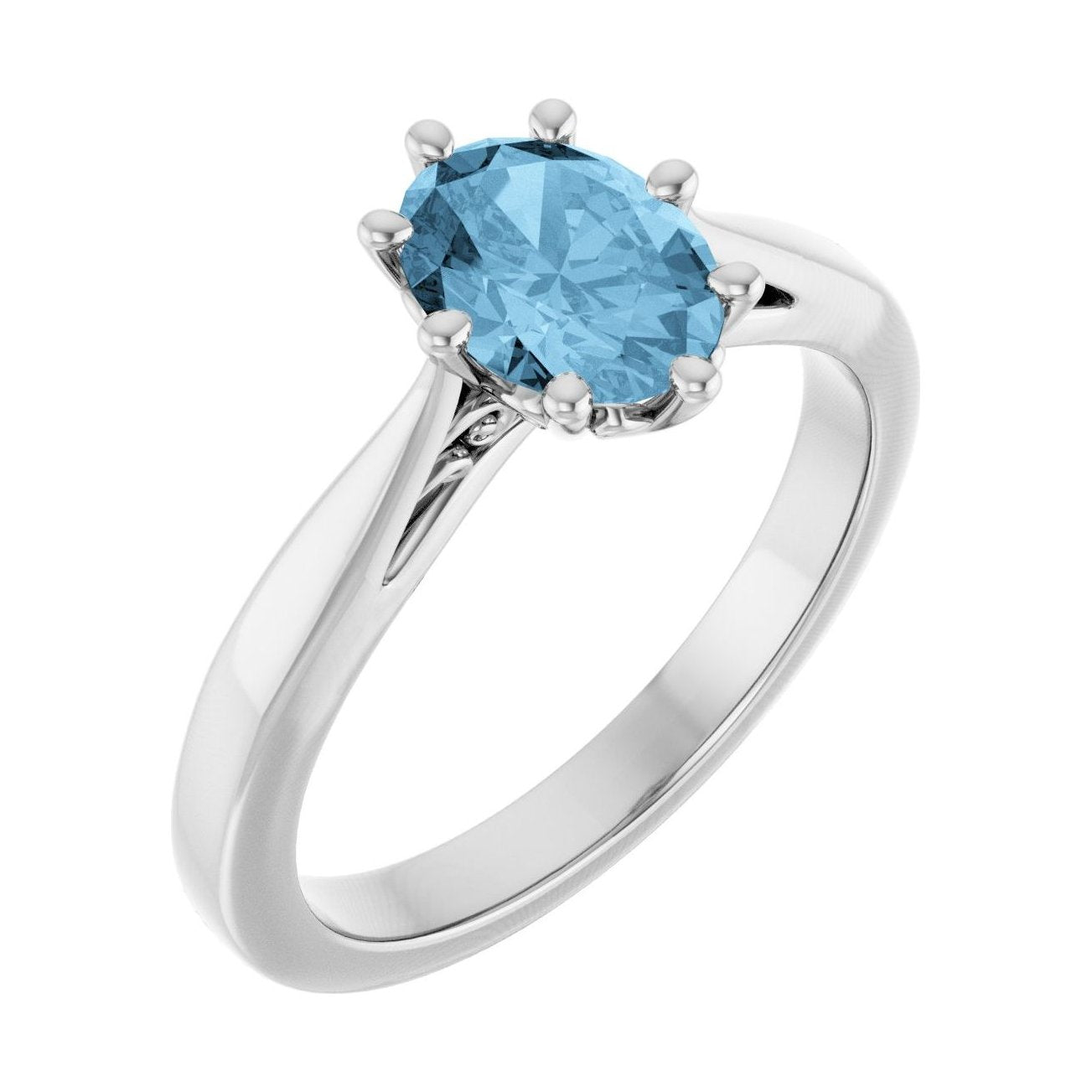 Oval Blue Topaz Solitaire Engagement Ring in 14K White Gold with 1.5 ct oval diamond