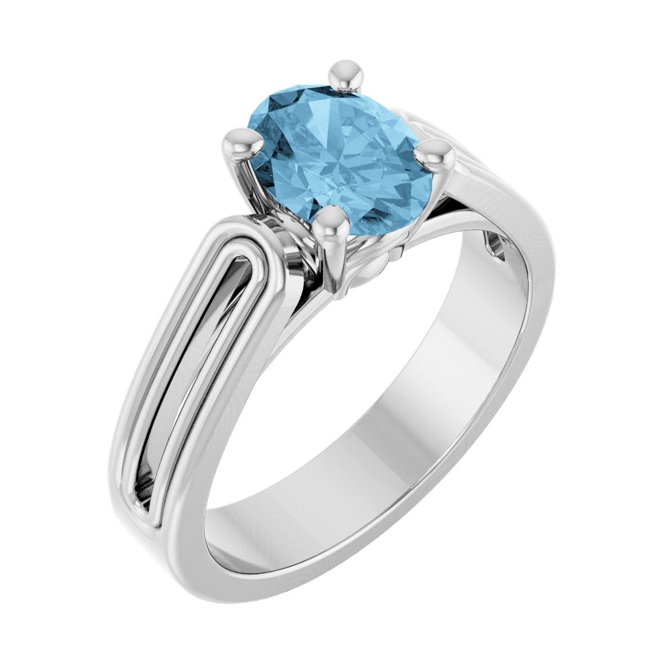 Oval Blue Topaz Solitaire Engagement Ring in 14K White Gold with 1.5 ct oval diamond