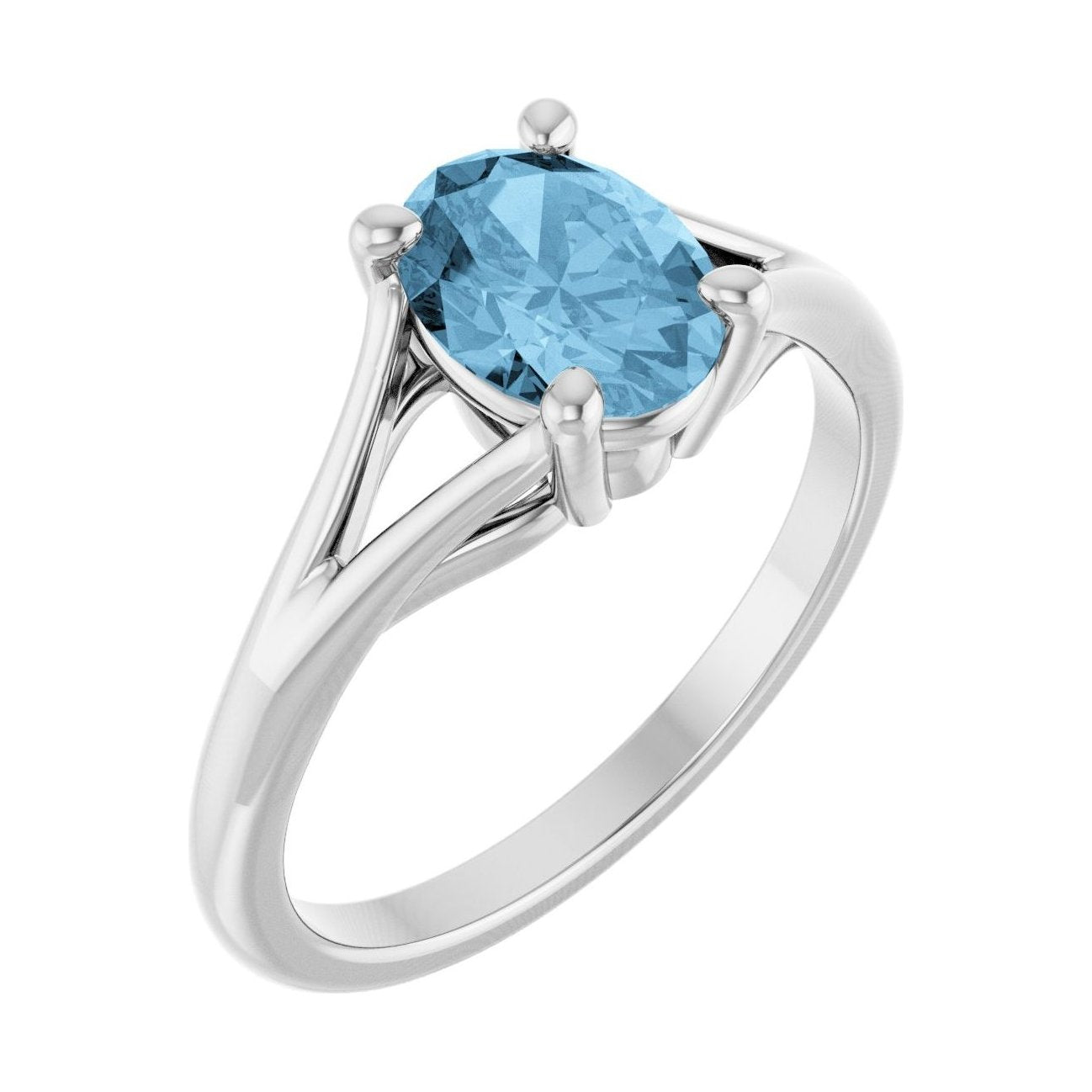 Oval Blue Topaz Split-Shank Engagement Ring in 14K White Gold with 1.5 ct oval diamond