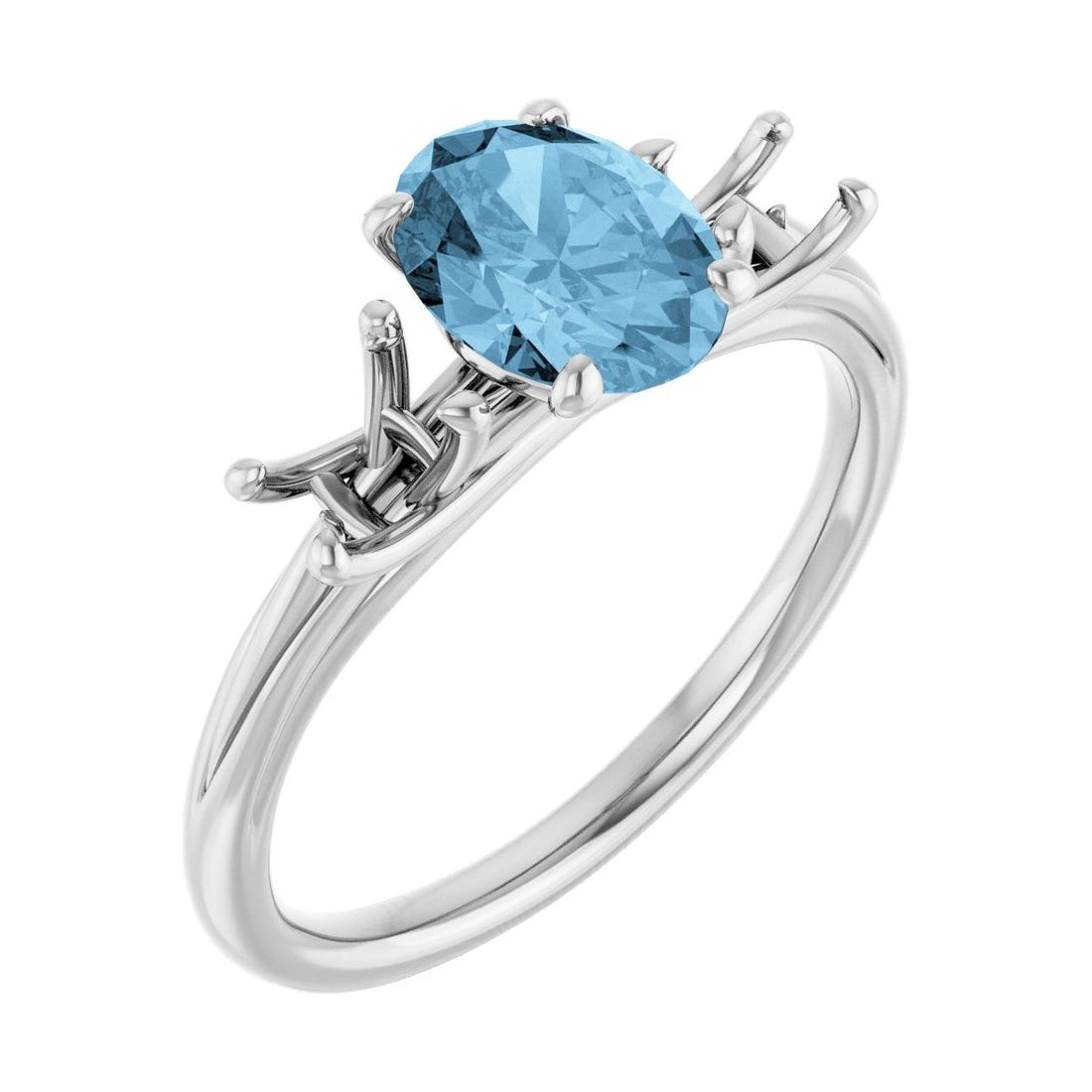 Oval Blue Topaz Three-Stone Engagement Ring in 14K White Gold with 1.5 ct oval diamond