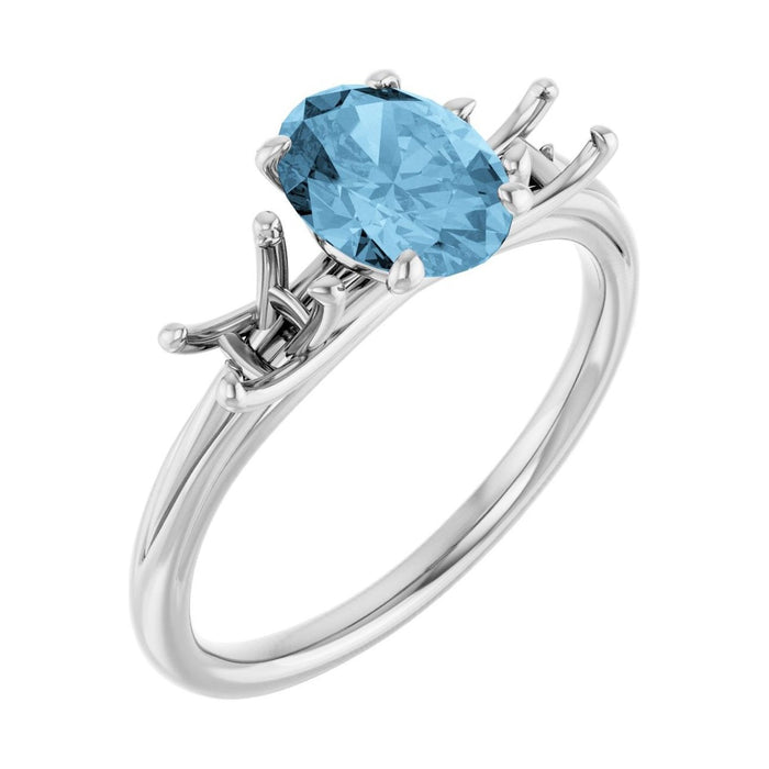 Oval Blue Topaz Three-Stone Engagement Ring in 14K White Gold with 1.5 ct oval diamond