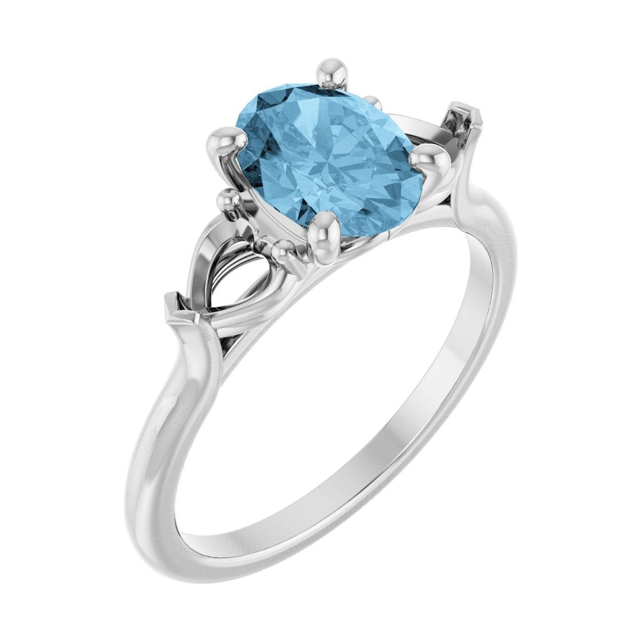 Oval Blue Topaz Three-Stone Engagement Ring in 14K White Gold with 1.5 ct oval diamond