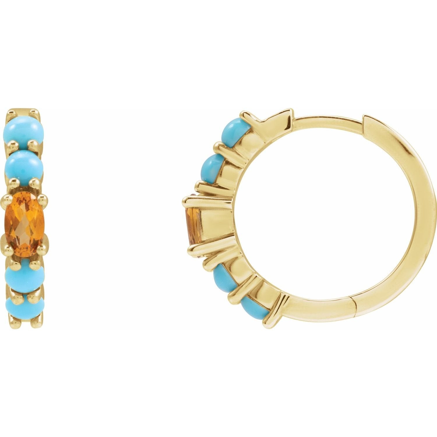 oval citrine & diamond hoop earrings in 14k Yellow Gold