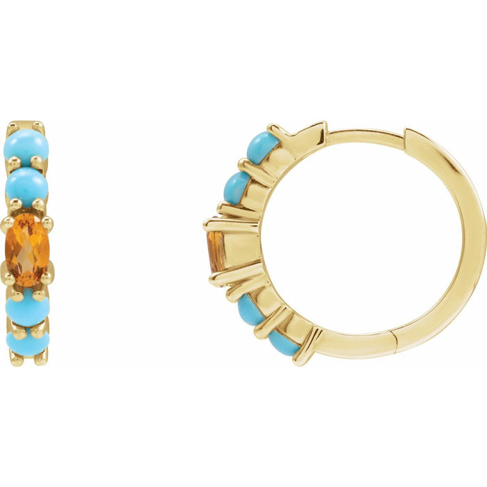 oval citrine & diamond hoop earrings in 14k Yellow Gold
