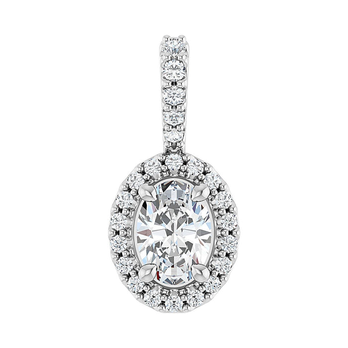 Oval Diamond Halo Moissanite Necklace in 14K White Gold