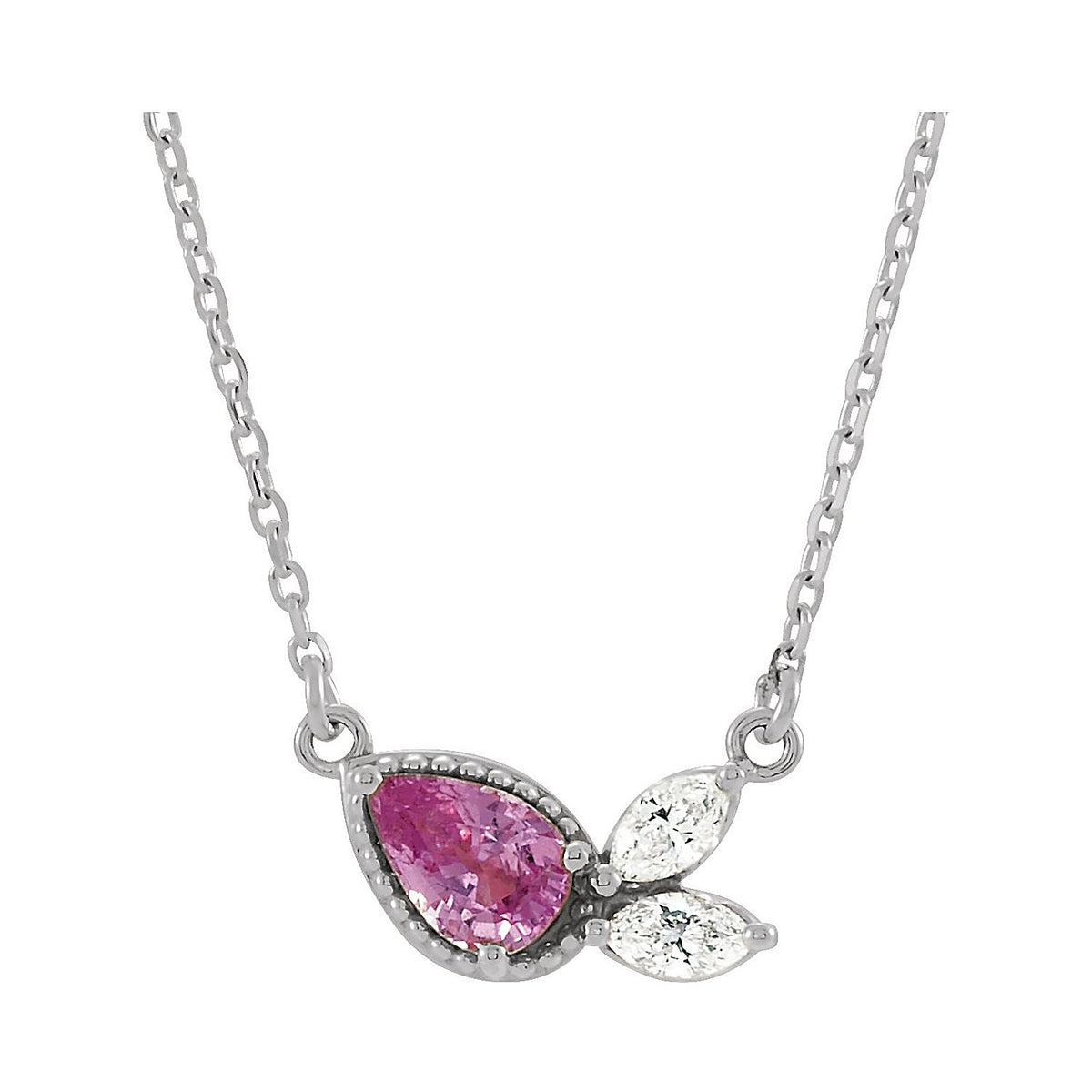Oval Diamond Pink Sapphire Necklace in 14K White Gold