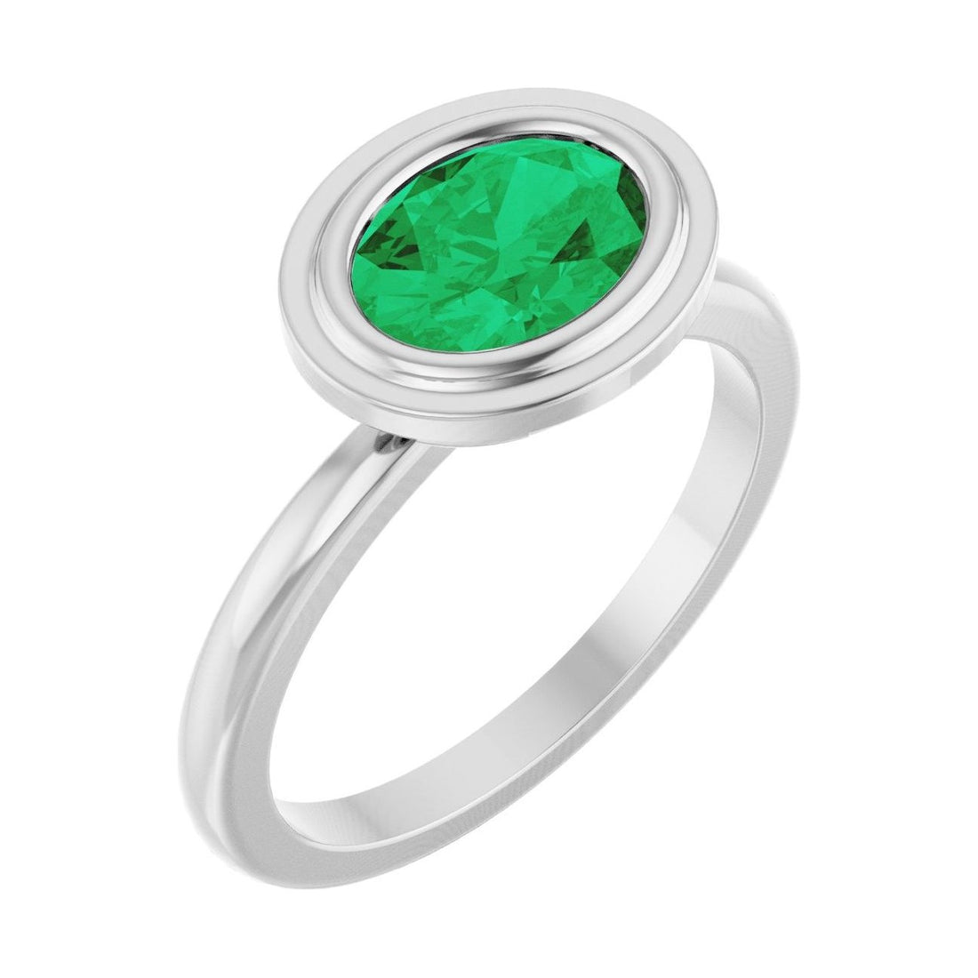 Oval Emerald Bezel-Set Engagement Ring in 14K White Gold with 1.5 ct oval diamond