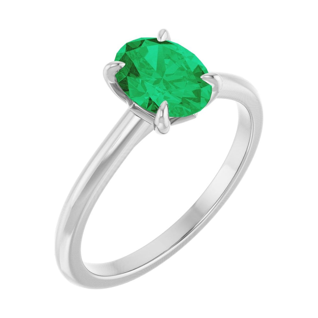 Oval Emerald Claw-Prong Solitaire Engagement Ring in 14K White Gold with 1.5 ct oval diamond