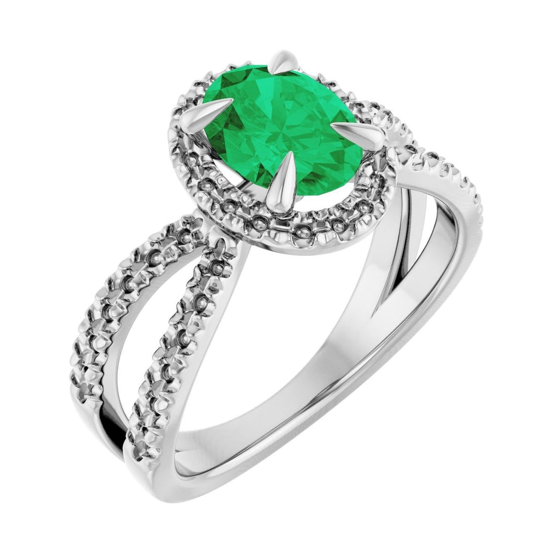 Oval Emerald Halo Engagement Ring in 14K White Gold with 1.5 ct oval diamond