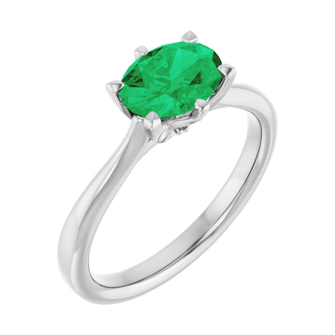 Oval Emerald Pavé Engagement Ring in 14K White Gold with 1.5 ct oval diamond
