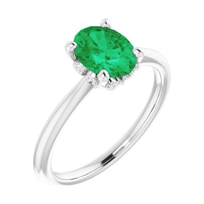 Oval Emerald Pavé Engagement Ring in 14K White Gold with 1.5 ct oval diamond