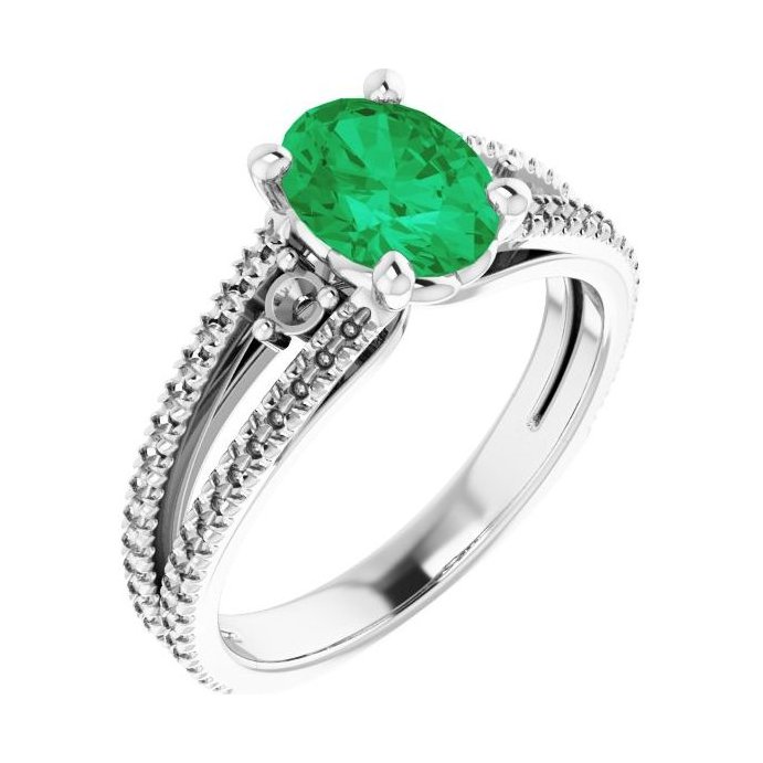 Oval Emerald Pavé Engagement Ring in 14K White Gold with 1.5 ct oval diamond