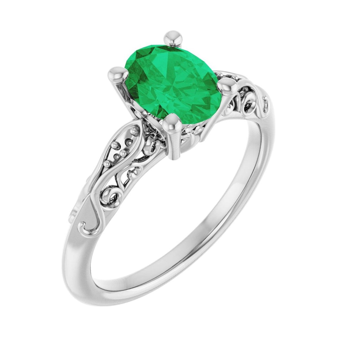 Oval Emerald Pavé Engagement Ring in 14K White Gold with 1.5 ct oval diamond