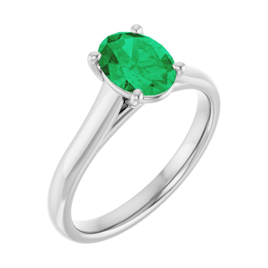 Oval Emerald Solitaire Engagement Ring in 14K White Gold with 1.5 ct oval diamond