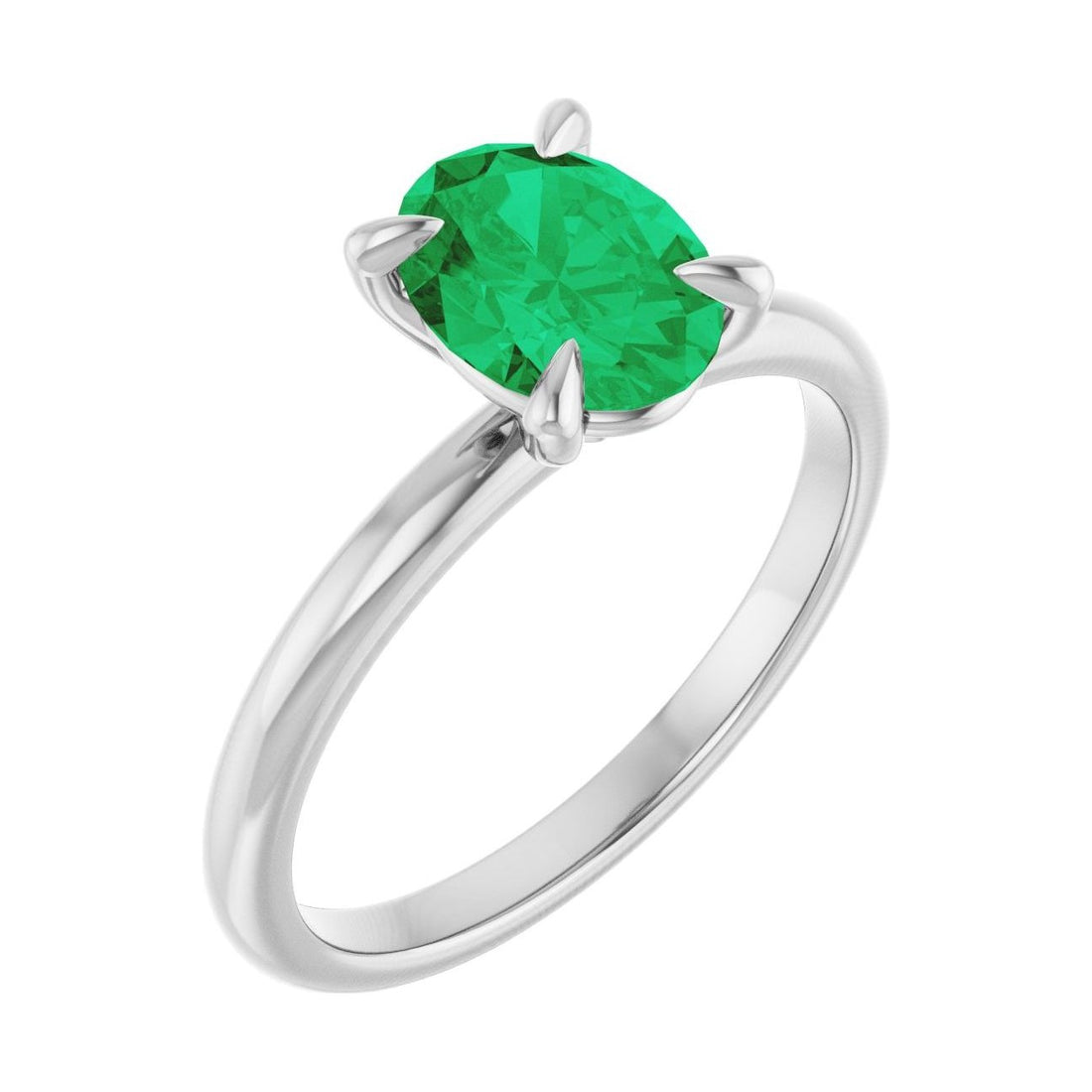 Oval Emerald Solitaire Engagement Ring in 14K White Gold with 1.5 ct oval diamond