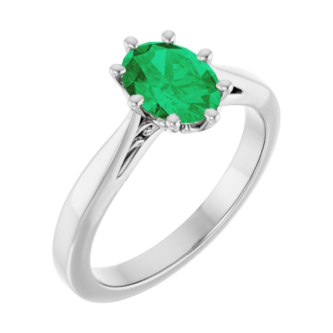 Oval Emerald Solitaire Engagement Ring in 14K White Gold with 1.5 ct oval diamond