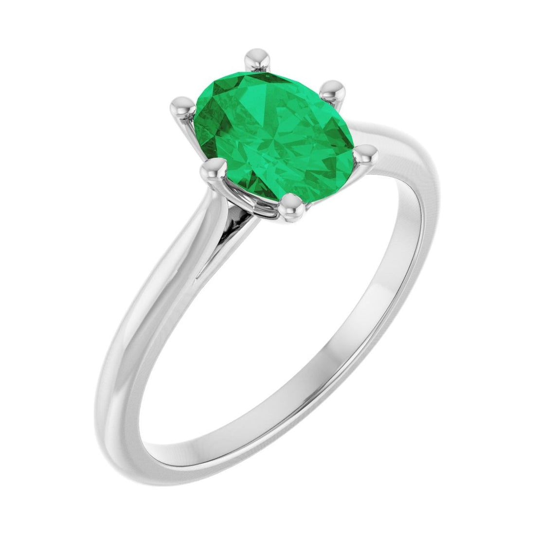 Oval Emerald Solitaire Engagement Ring in 14K White Gold with 1.5 ct oval diamond