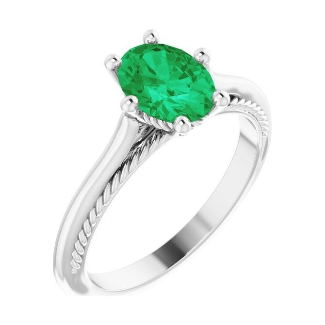 Oval Emerald Solitaire Engagement Ring in 14K White Gold with 1.5 ct oval diamond
