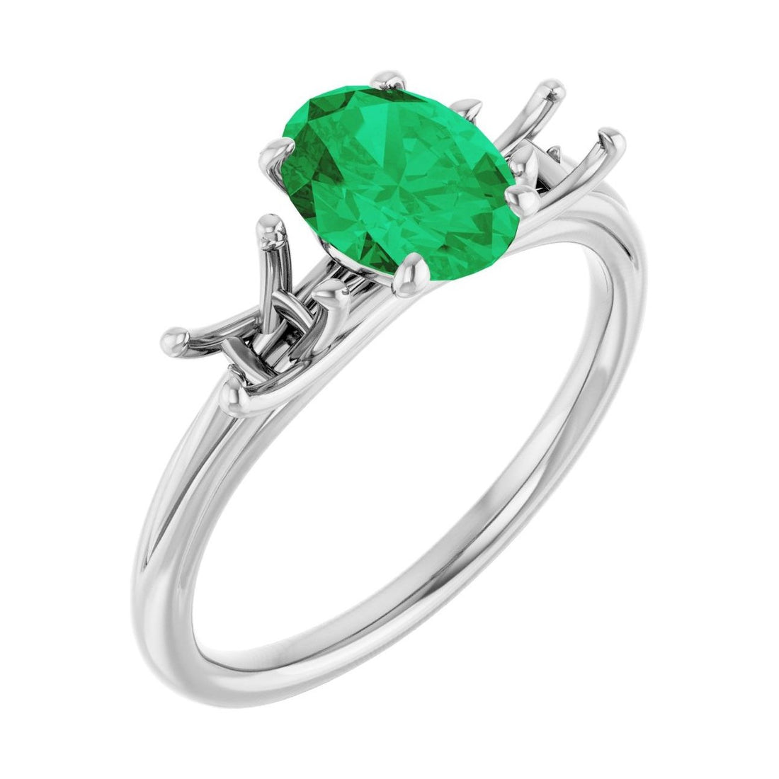 Oval Emerald Three-Stone Engagement Ring in 14K White Gold with 1.5 ct oval diamond