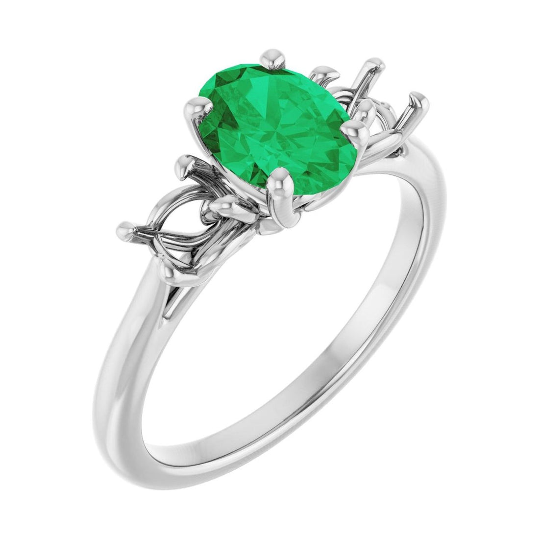 Oval Emerald Three-Stone Engagement Ring in 14K White Gold with 1.5 ct oval diamond