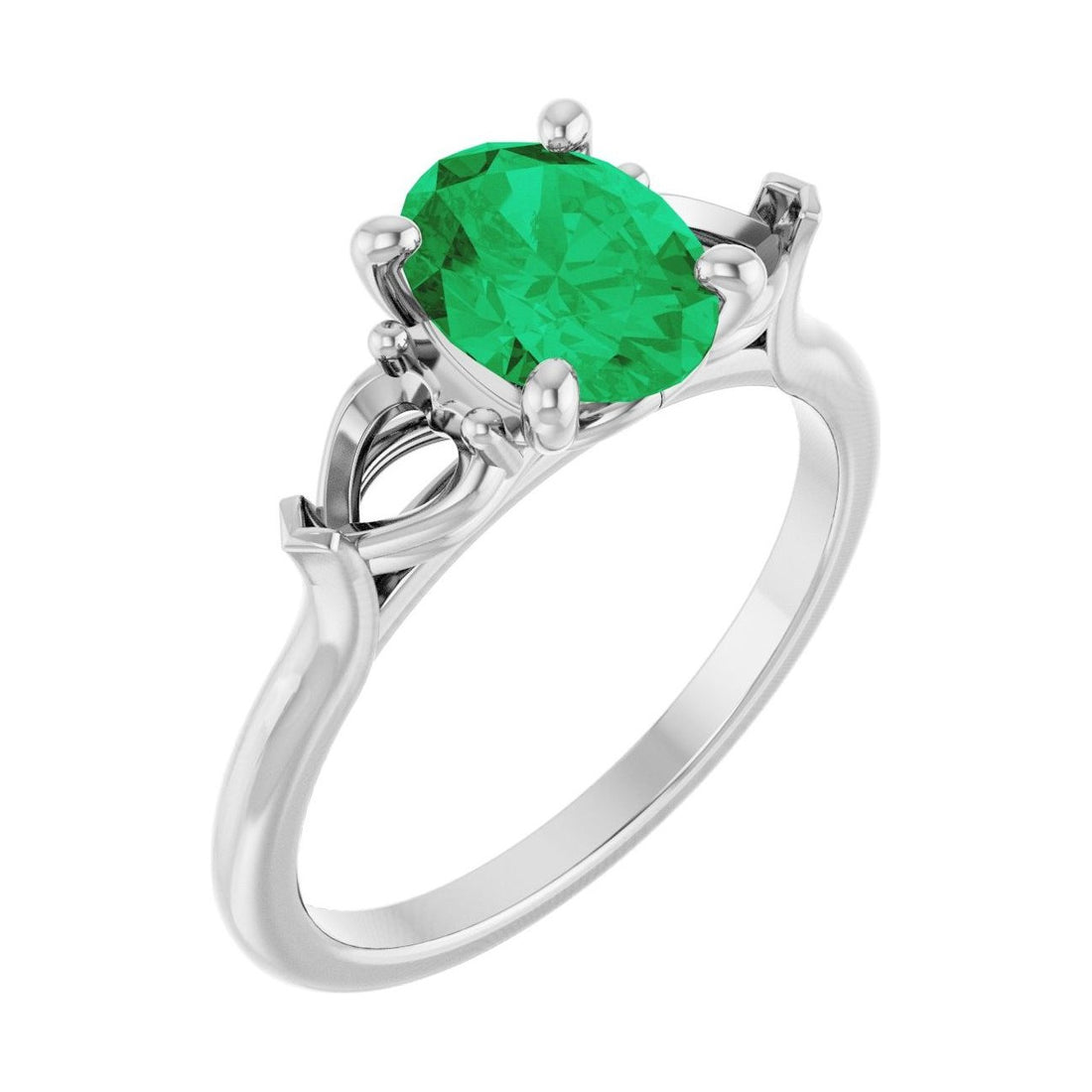 Oval Emerald Three-Stone Engagement Ring in 14K White Gold with 1.5 ct oval diamond