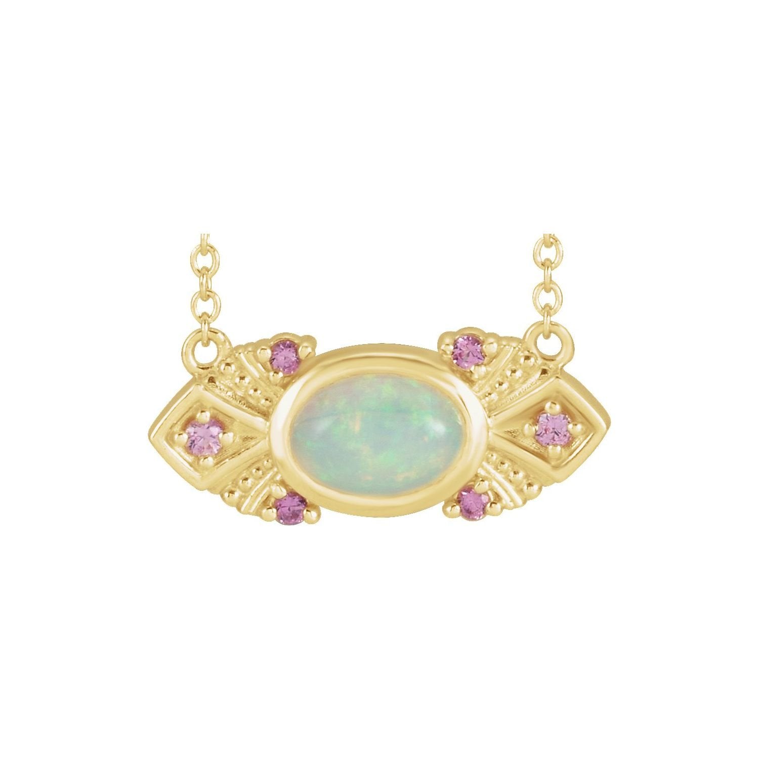 oval ethiopian opal necklace in 14k Yellow Gold