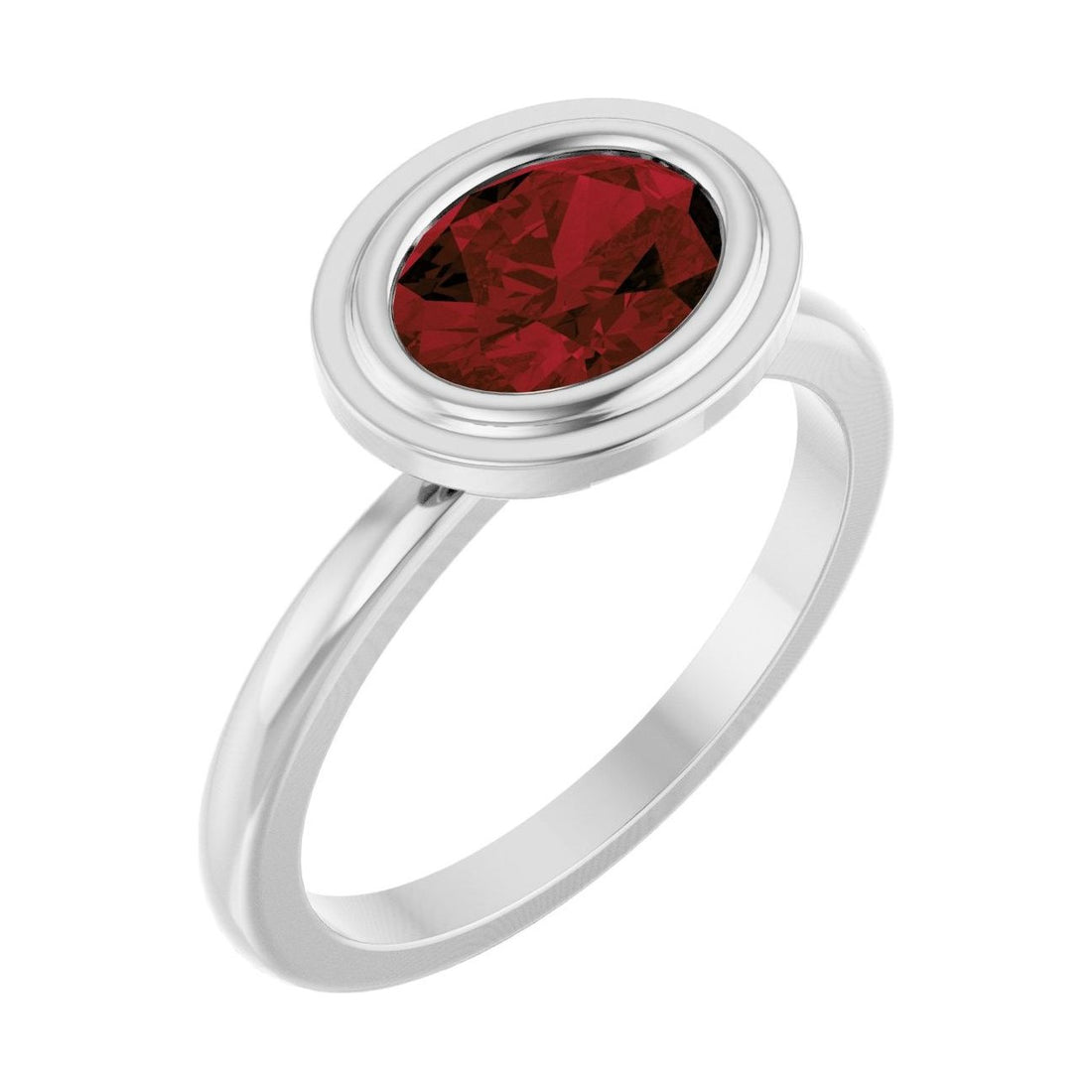 Oval Garnet Bezel-Set Engagement Ring in 14K White Gold with 1.5 ct oval diamond