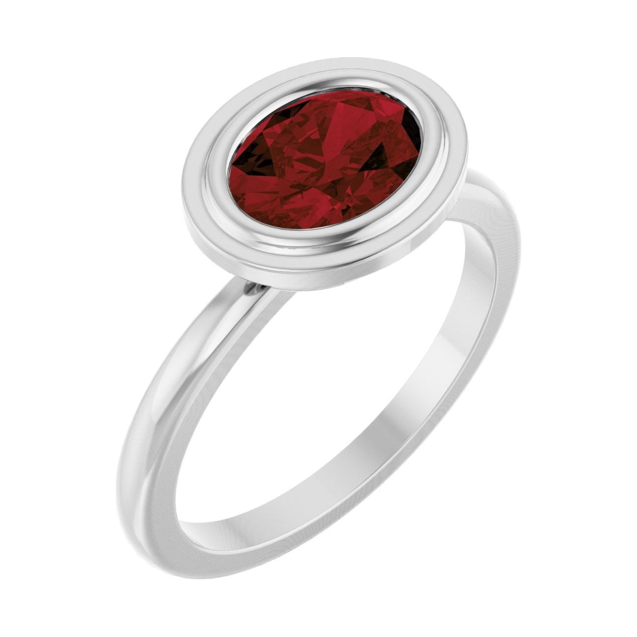 Oval Garnet Bezel-Set Engagement Ring in 14K White Gold with 1.5 ct oval diamond