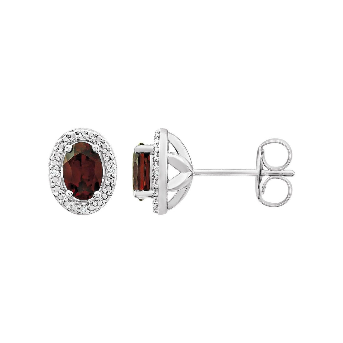 oval garnet earrings in sterling silver in Sterling Silver