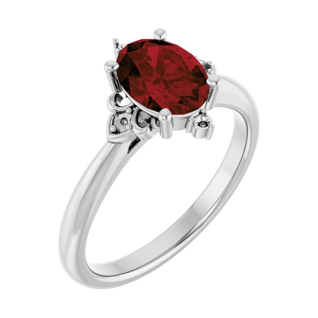 Oval Garnet Pavé Engagement Ring in 14K White Gold with 1.5 ct oval diamond