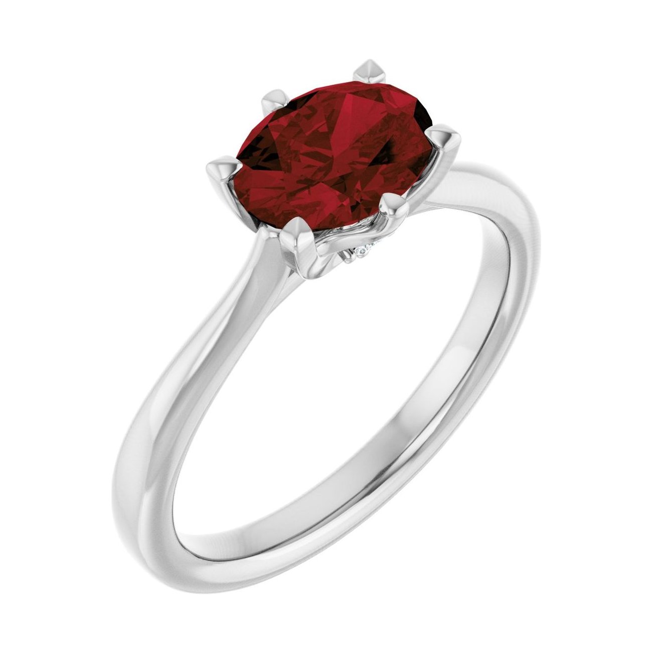 Oval Garnet Pavé Engagement Ring in 14K White Gold with 1.5 ct oval diamond