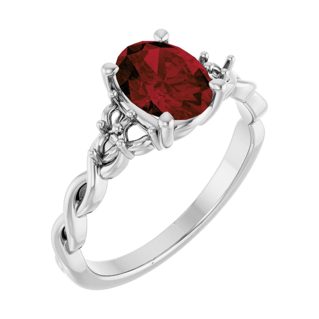 Oval Garnet Pavé Engagement Ring in 14K White Gold with 1.5 ct oval diamond