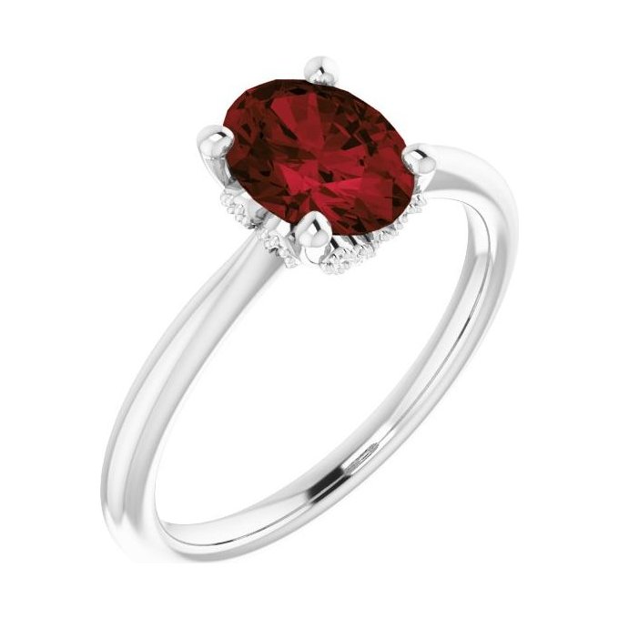 Oval Garnet Pavé Engagement Ring in 14K White Gold with 1.5 ct oval diamond