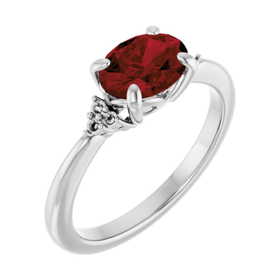 Oval Garnet Pavé Engagement Ring in 14K White Gold with 1.5 ct oval diamond