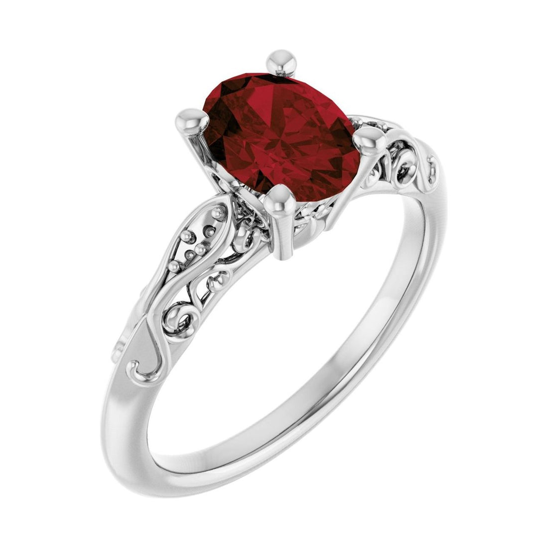 Oval Garnet Pavé Engagement Ring in 14K White Gold with 1.5 ct oval diamond