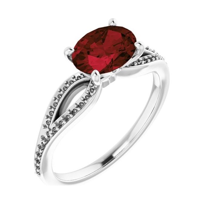 Oval Garnet Pavé Engagement Ring in 14K White Gold with 1.5 ct oval diamond