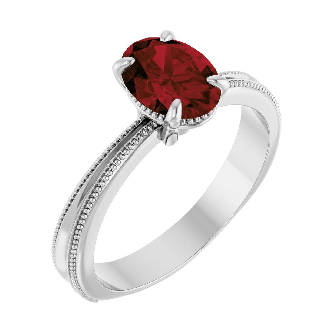Oval Garnet Solitaire Engagement Ring in 14K White Gold with 1.5 ct oval diamond