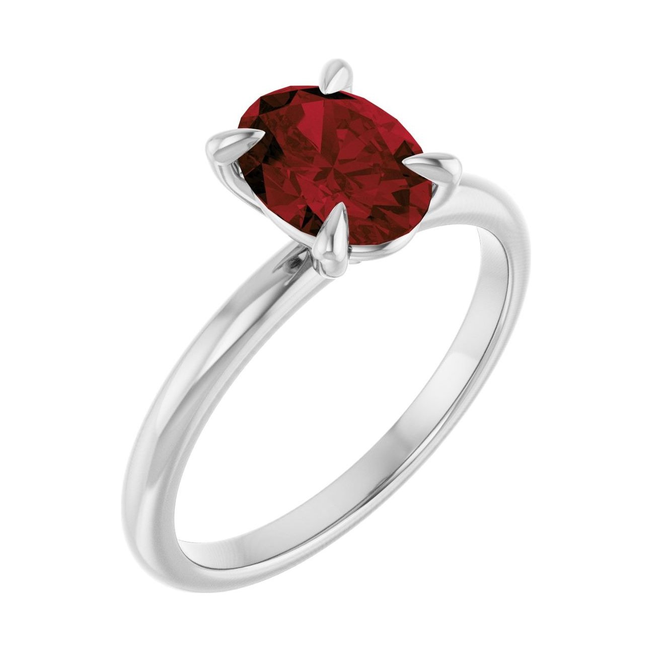 Oval Garnet Solitaire Engagement Ring in 14K White Gold with 1.5 ct oval diamond