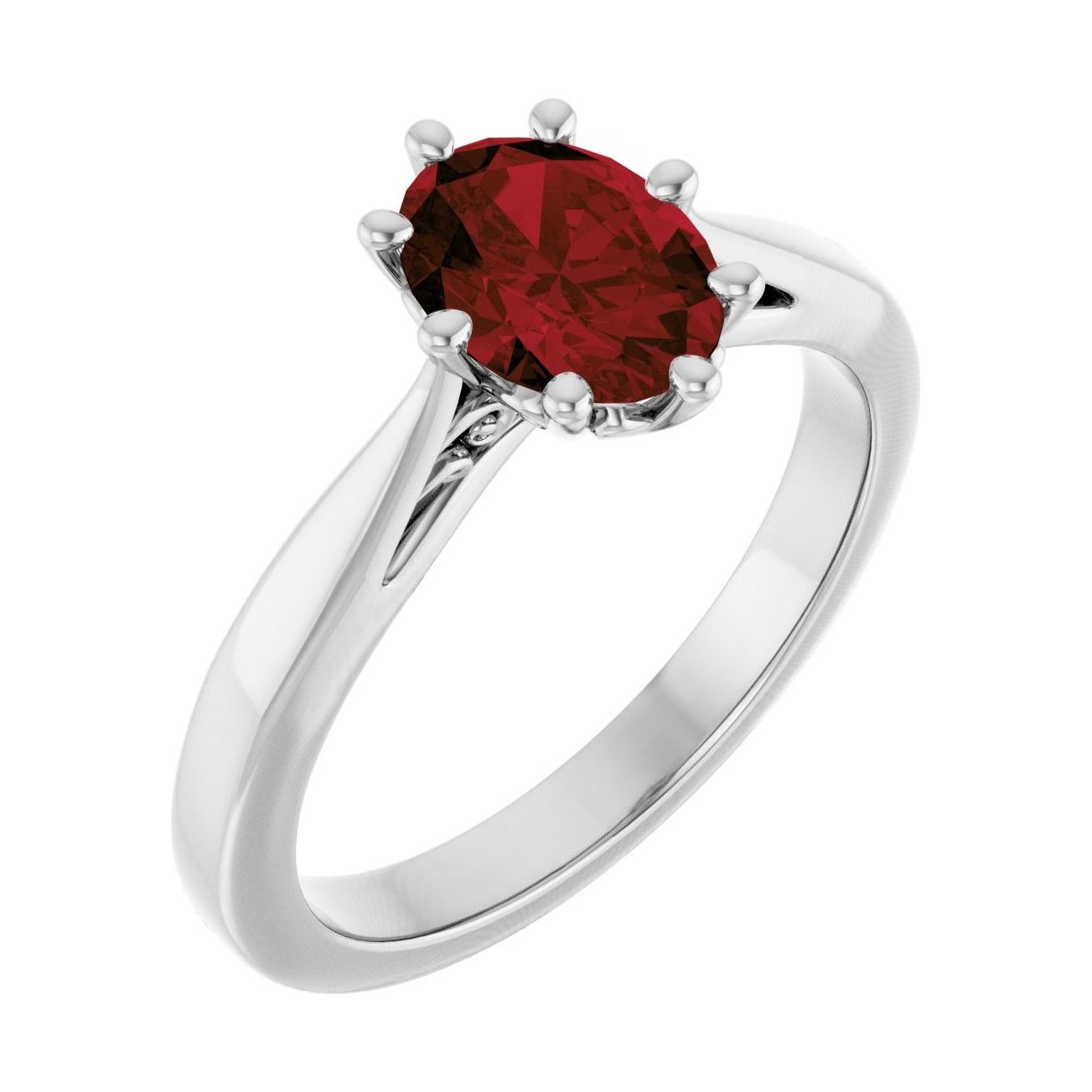 Oval Garnet Solitaire Engagement Ring in 14K White Gold with 1.5 ct oval diamond
